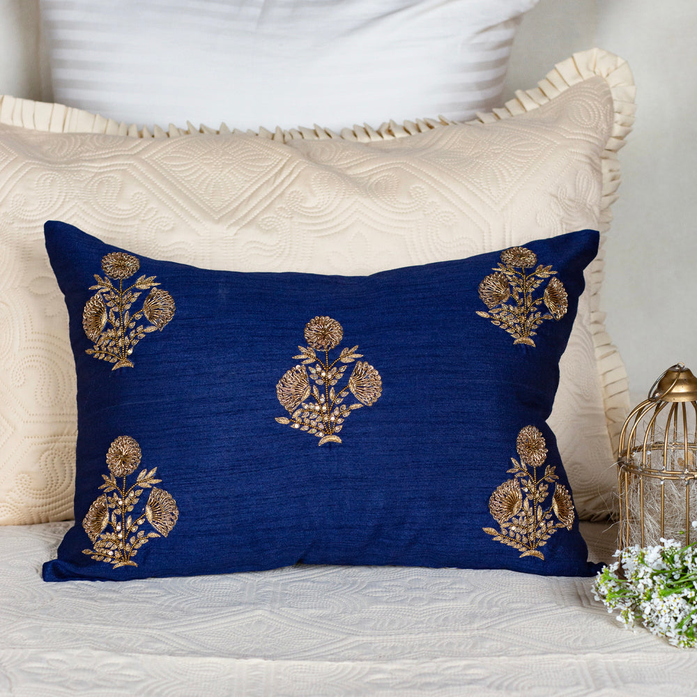 Navy Silk Zardozi Cushion Cover
