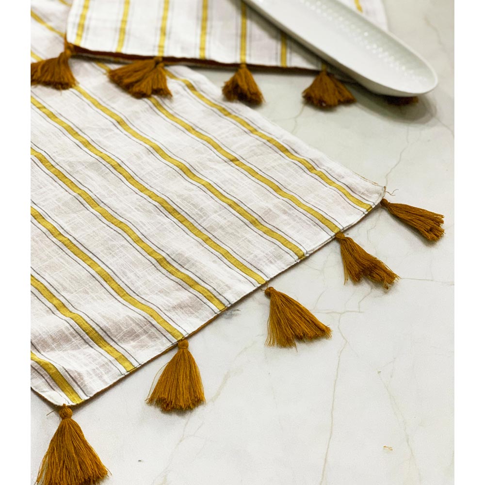 Mustard Stripe mats with Tassels( set of 2)