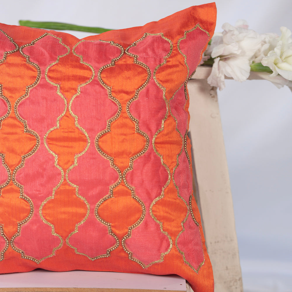 Pink ogee embroidered cushion cover