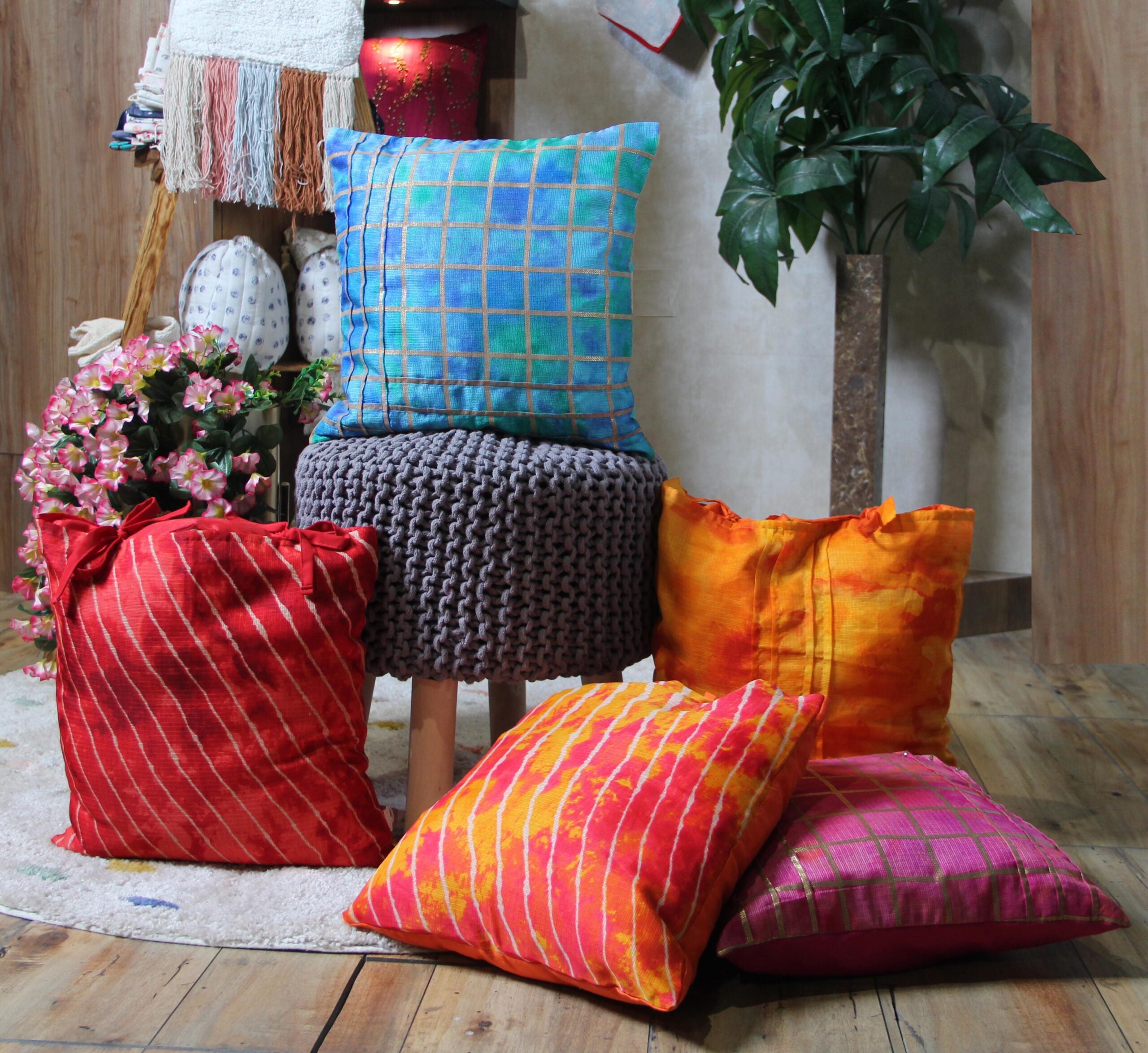 Blue Leheriya Printed Cushion Cover