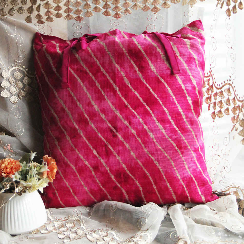 Pink Leheriya cushion cover