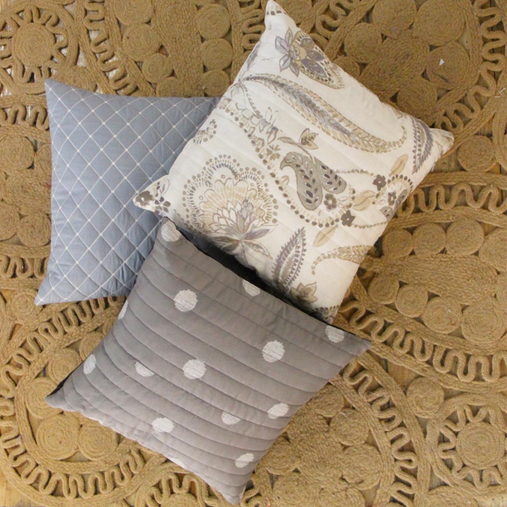 Blue Cotton Quilted Cushion Cover