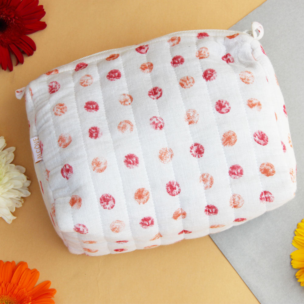Red polka dot quilted pouches (set of 3)