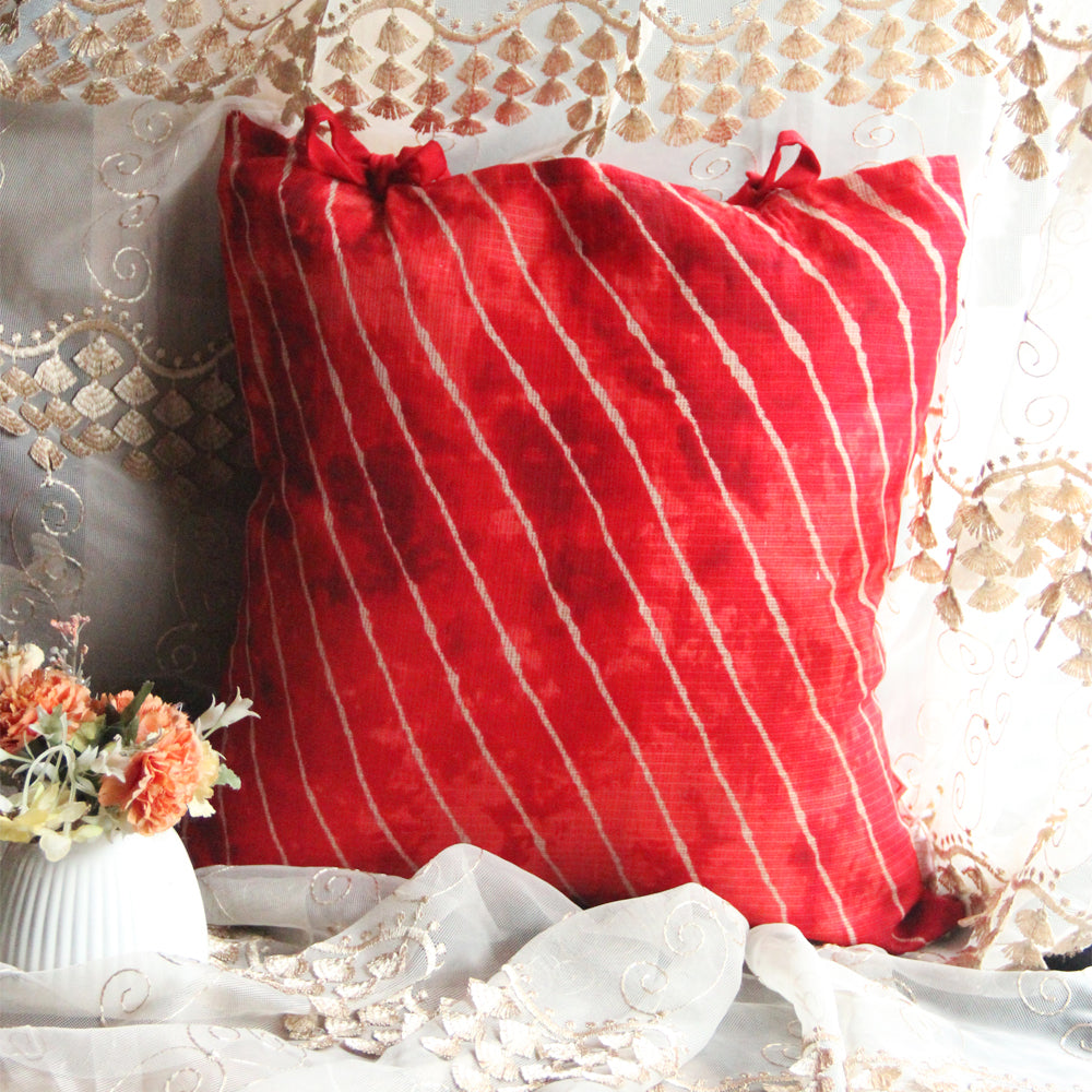Red Leheriya Printed Cushion Cover