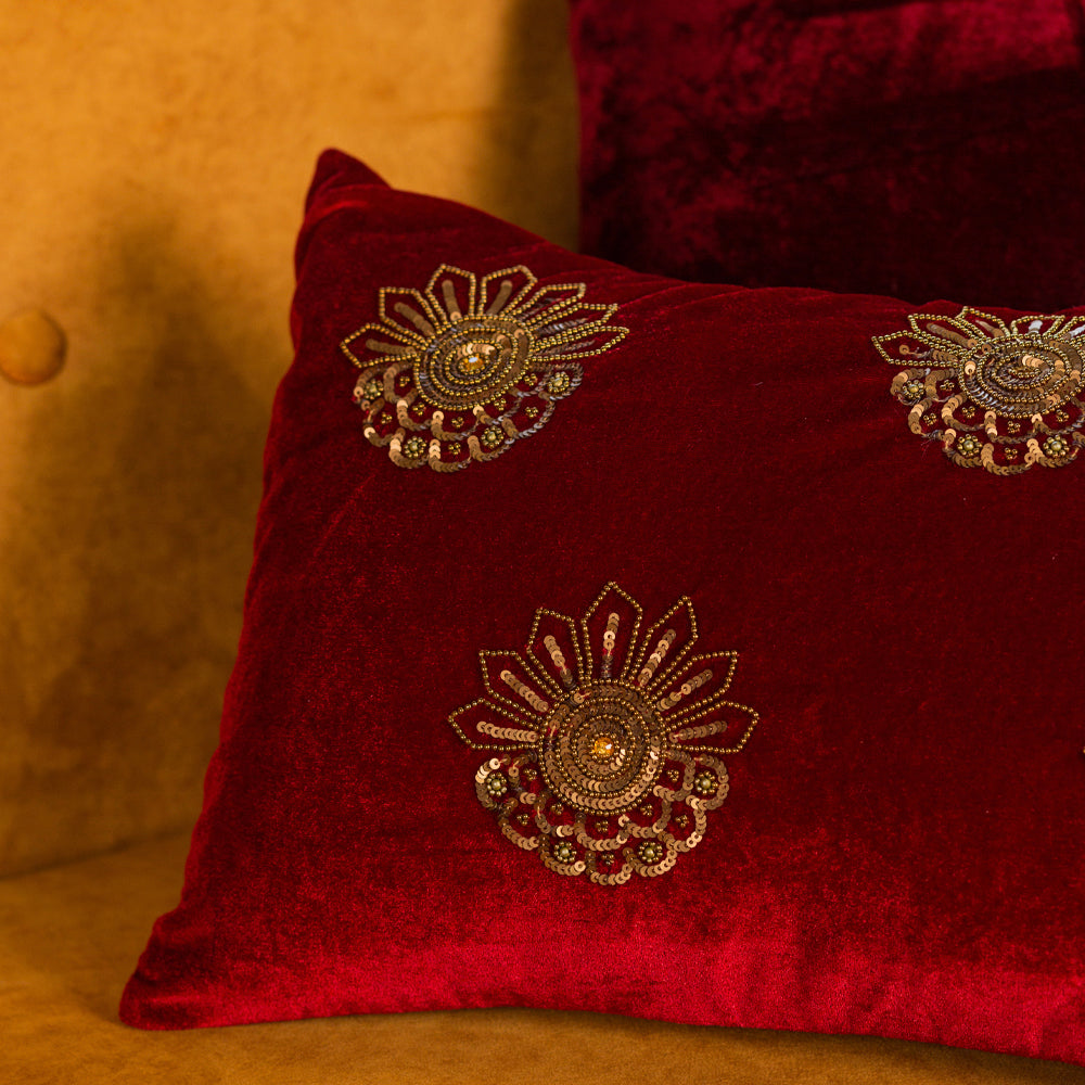 Red velvet Sequence cushion cover