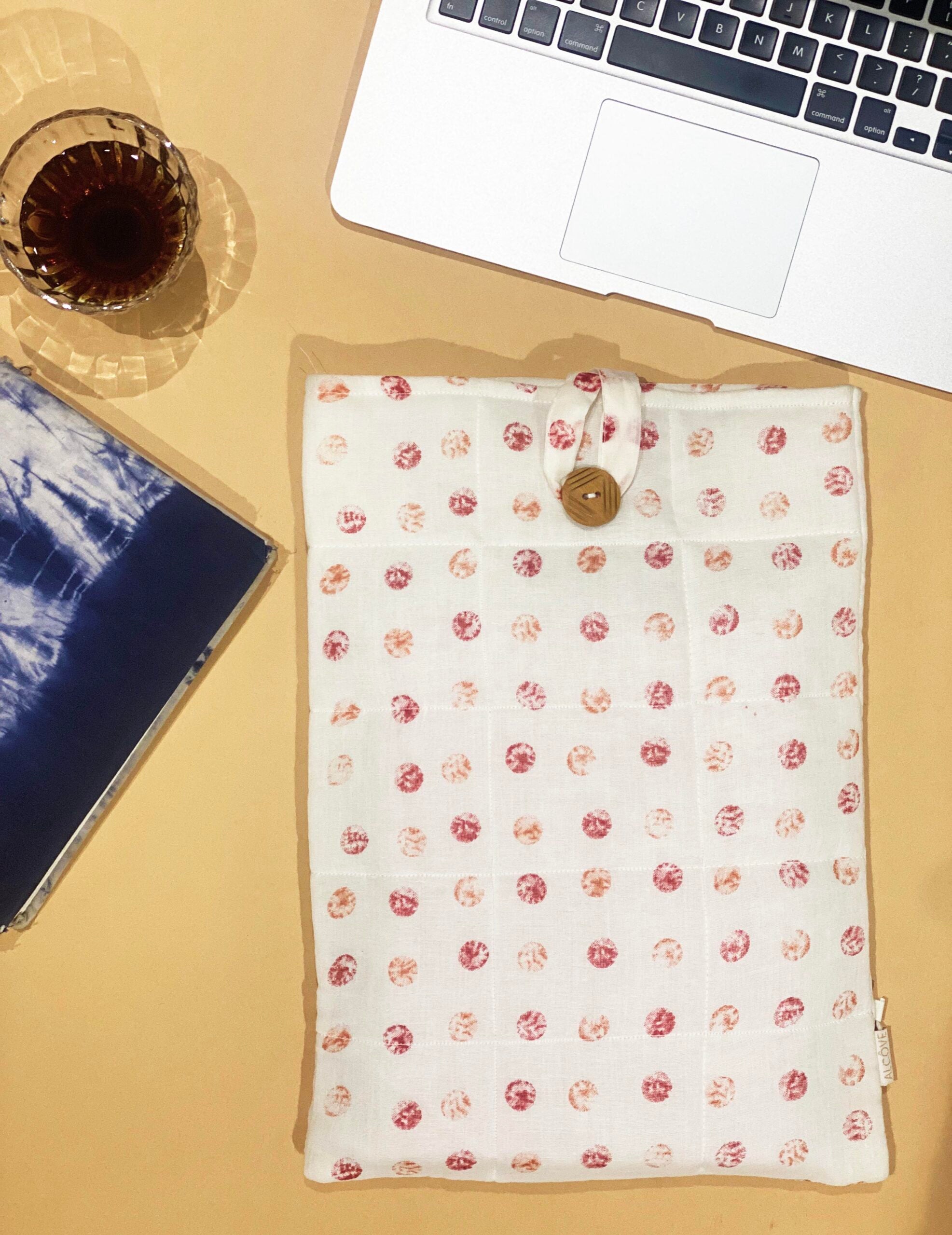 Red polka dot printed laptop sleeve
