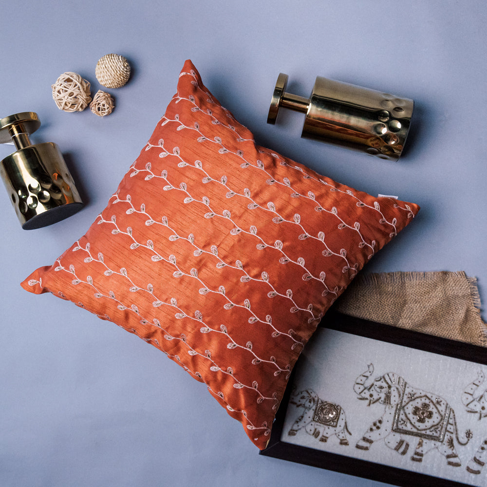 Rust Branches Hand Embroidered Cushion