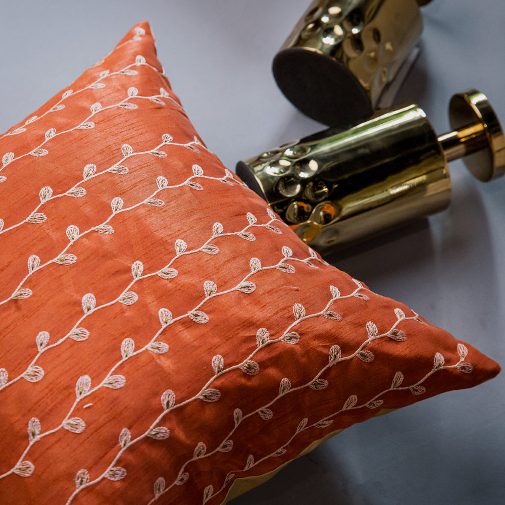 Rust Branches Hand Embroidered Cushion