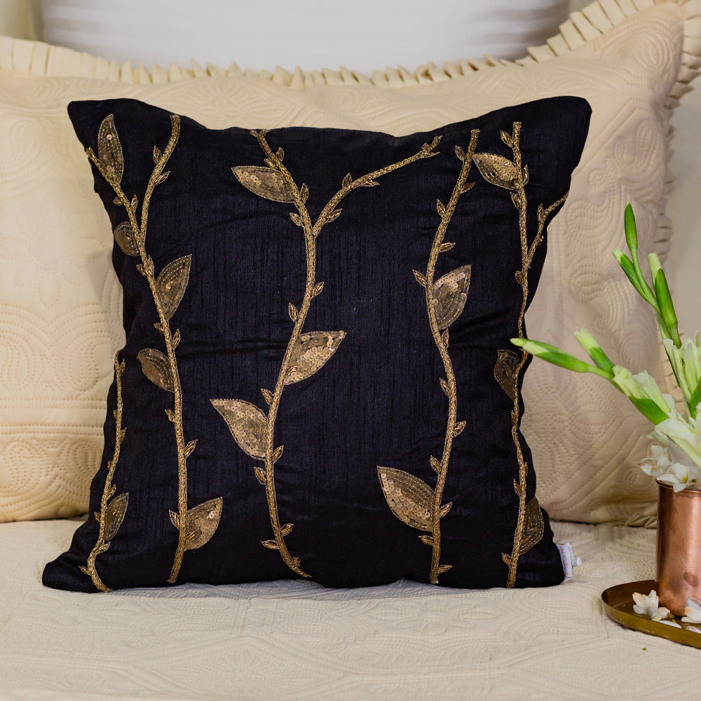 Black Branches Embroidered Cushion Cover