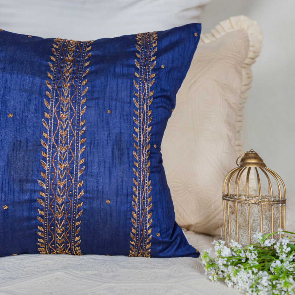 Blue Silk Branches Cushion Cover