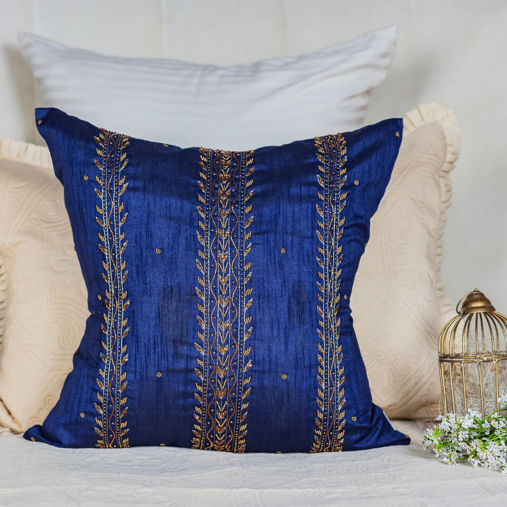 Blue Silk Branches Cushion Cover