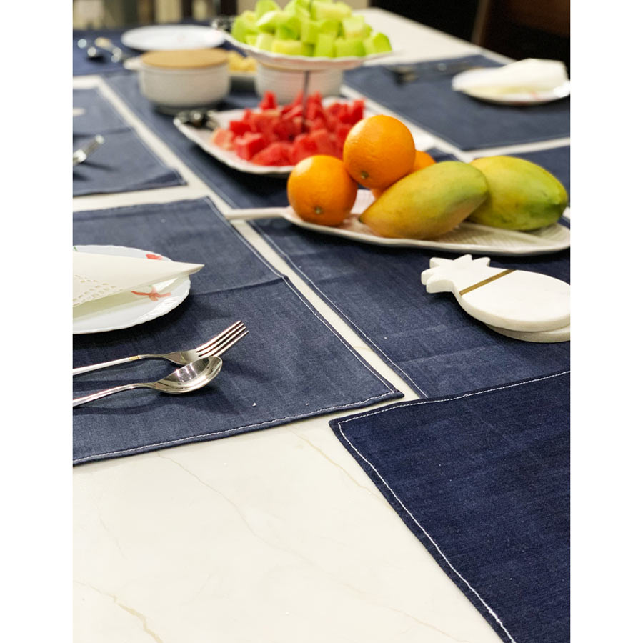 Denim Table Runner with Mats (set of 6)