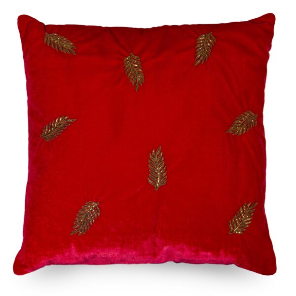Red Foliage embroidered cushion