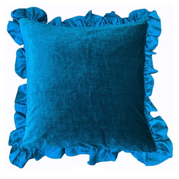 Teal green ruffle cushion cover
