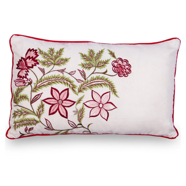 Red floral embroidered cushion cover