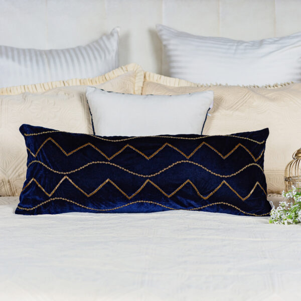 Navy Lumbar Embroidered Cushion Cover