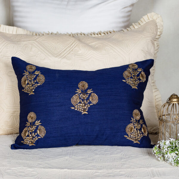 Navy Silk Zardozi Cushion Cover