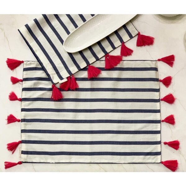 Navy Stripe Mats with Tassels (set of 2)
