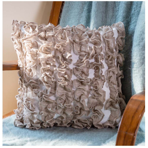 Beige Linen Ruffle Cushion Cover