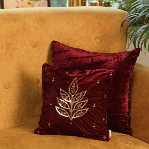 Red Sequence Embroidered Decorative Cushion