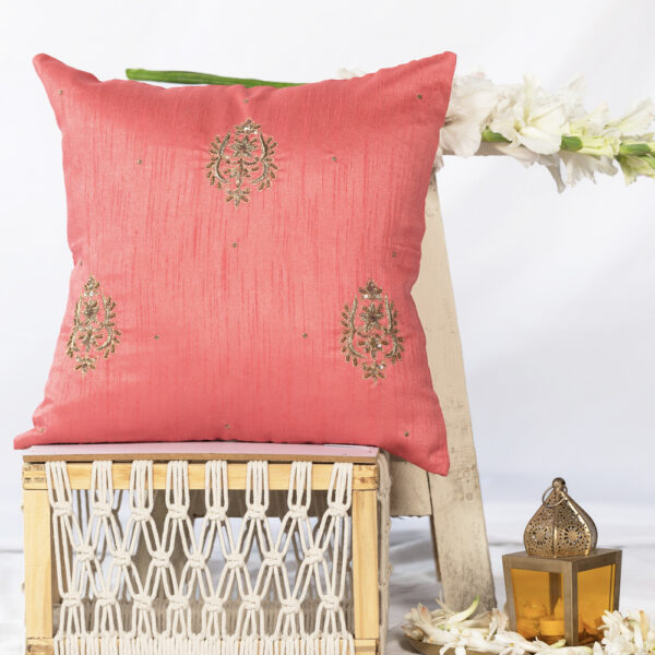 Pink Silk Zardozi Cushion Cover