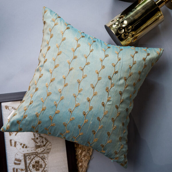 Sea Green Branches Hand Embroidered Cushion