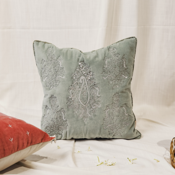Sage Paisley Quilted Cushion Cover